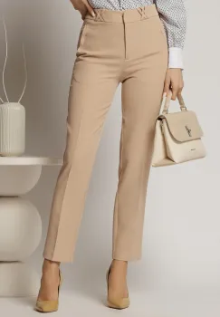 Pantalon DY Fashion bej cu croi conic si gaici impletite imagine
