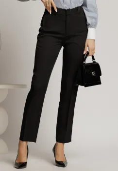 Pantalon DY Fashion negru cu croi conic si gaici impletite imagine