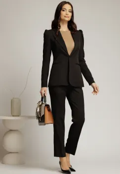 Pantalon DY Fashion negru cu croi conic si inchidere cu copca imagine