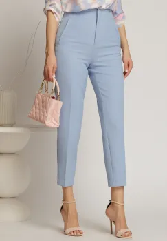 Pantaloni bleu cu croi conic si talie inalta imagine