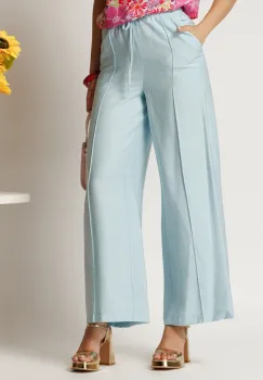 Pantaloni bleu din rayon cu croi lejer si elastic in talie imagine