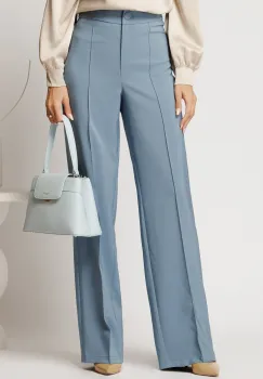 Pantaloni bleu din stofa evazati cu dunga imagine