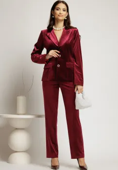 Pantaloni bordo din catifea cu croi lejer imagine