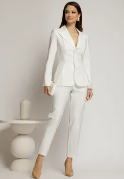 Pantaloni dama albi cu croi conic si inchidere cu fermoar si copca imagine