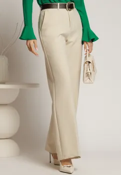 Pantaloni dama bej office cu buzunare imagine