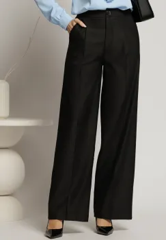 Pantaloni dama negri casual office cu croi larg si pliuri din talie imagine