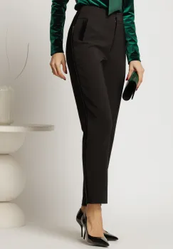 Pantaloni dama negri conici cu vipusca din catifea imagine