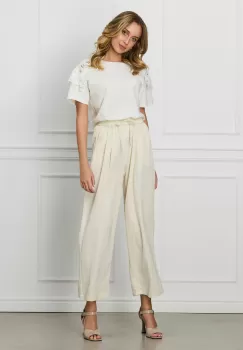 Pantaloni Dani ivory lejeri cu buzunare imagine