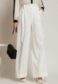 Pantaloni DY Fashion albi cu croi lejer si talie lata imagine