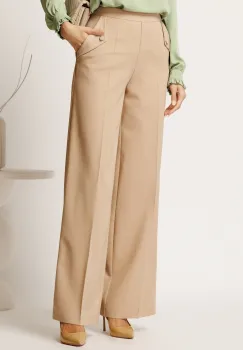 Pantaloni DY Fashion bej lejeri cu buzunare si nasturi decorativi imagine