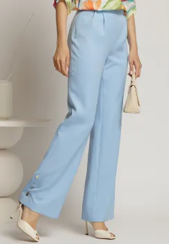 Pantaloni DY Fashion bleu croi drept cu nasturi decorativi la tiv imagine
