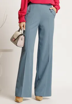 Pantaloni DY Fashion bleu lejeri cu buzunare si nasturi decorativi imagine