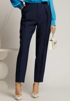 Pantaloni DY Fashion bleumarin cu pliu din talie si buzunare imagine