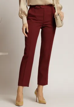 Pantaloni DY Fashion bordo conici din stofa cu nasturi imbracati imagine