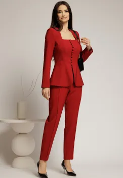 Pantaloni DY Fashion bordo cu pliu din talie si buzunare imagine