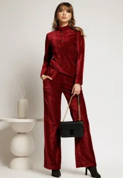 Pantaloni DY Fashion bordo din catifea velurata casual eleganti imagine