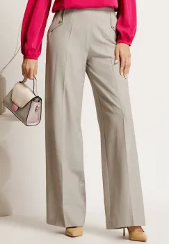 Pantaloni DY Fashion gri lejeri cu buzunare si nasturi decorativi imagine