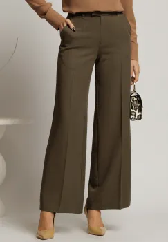 Pantaloni DY Fashion lungi kaki din stofa si croi lejer imagine