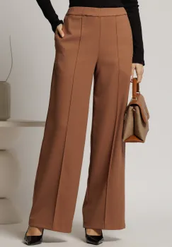 Pantaloni DY Fashion maro cu croi lejer si elastic pe talie imagine