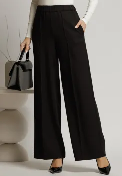 Pantaloni DY Fashion negri cu croi lejer si elastic pe talie imagine