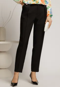 Pantaloni DY Fashion negri cu pliu din talie si buzunare imagine