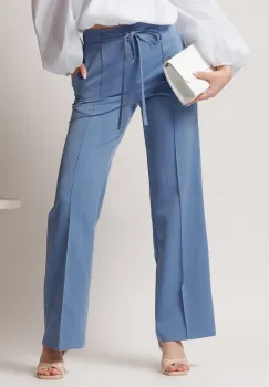 Pantaloni DY Fashion office din denim bleu cu snur in talie imagine