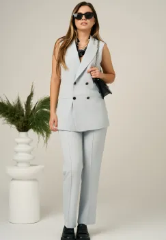 Pantaloni DY Fashion office din stofa gri cu dunga imagine