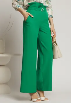 Pantaloni DY Fashion verzi cu croi evazat si catarama in talie imagine