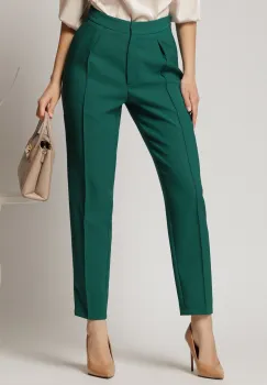 Pantaloni DY Fashion verzi cu pliu din talie si buzunare imagine