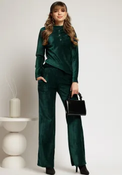 Pantaloni DY Fashion verzi din catifea velurata casual eleganti imagine