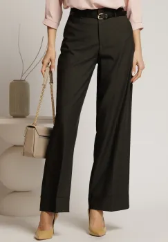 Pantaloni gri antracit din stofa cu croi larg si curea in talie imagine