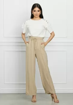 Pantaloni LaDonna bej lejeri cu dunga si buzunare imagine