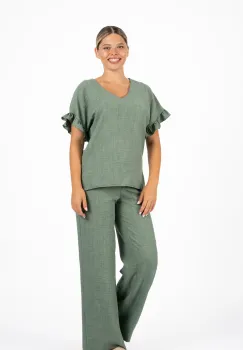 Pantaloni LaDonna kaki lejeri cu buzunare imagine