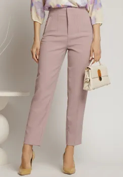 Pantaloni lila roze cu croi conic si talie inalta imagine