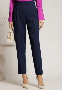 Pantaloni lungi bleumarin croi conic si nasturi pe talie imagine