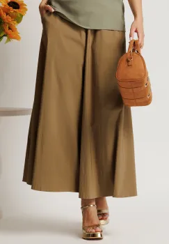 Pantaloni maro lejeri tip fusta din viscoza cu elastic in talie imagine