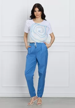 Pantaloni Melisa albastri cu dungi albe imagine