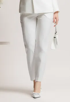 Pantaloni Moze office conici din stofa alba imagine