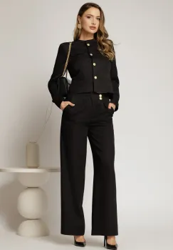 Pantaloni negri cu croi larg si inchidere cu nasturi imagine