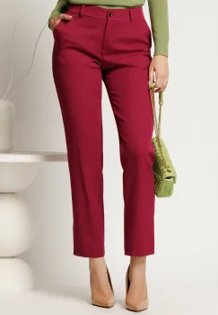Pantaloni office din stofa magenta simpli cu buzunare imagine