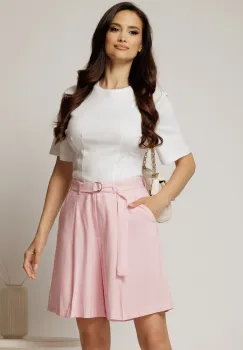 Pantaloni scurti roz din tencel cu cordon in talie imagine