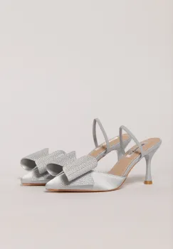 Pantofi bleu din material satinat cu funda maxi stralucitoare imagine