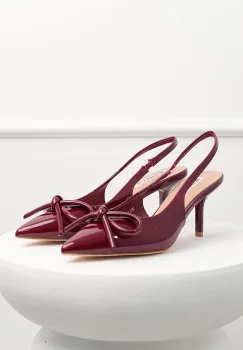 Pantofi bordo lacuiti din piele ecologica cu funda pe varf imagine