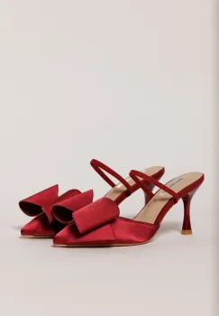 Pantofi burgundy eleganti din satin cu funda maxi imagine