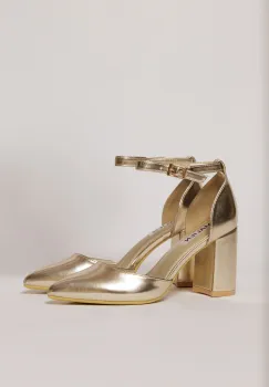 Pantofi eleganti aurii din piele ecologica cu bareta imagine