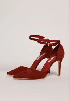 Pantofi eleganti caramizii cu bareta din piele ecologica intoarsa imagine