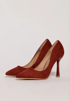 Pantofi eleganti caramizii din piele intoarsa ecologica imagine