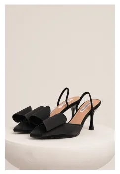 Pantofi negru eleganti din satin cu funda maxi imagine