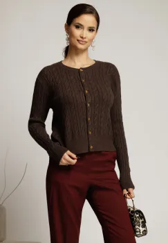 Pulover maro din tricot cu inchidere cu nasturi imagine