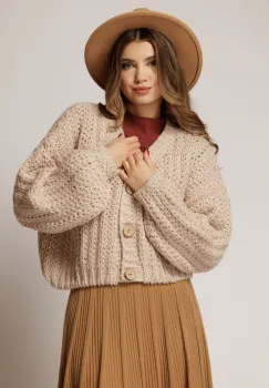 Pulover scurt crem tricotat lejer imagine